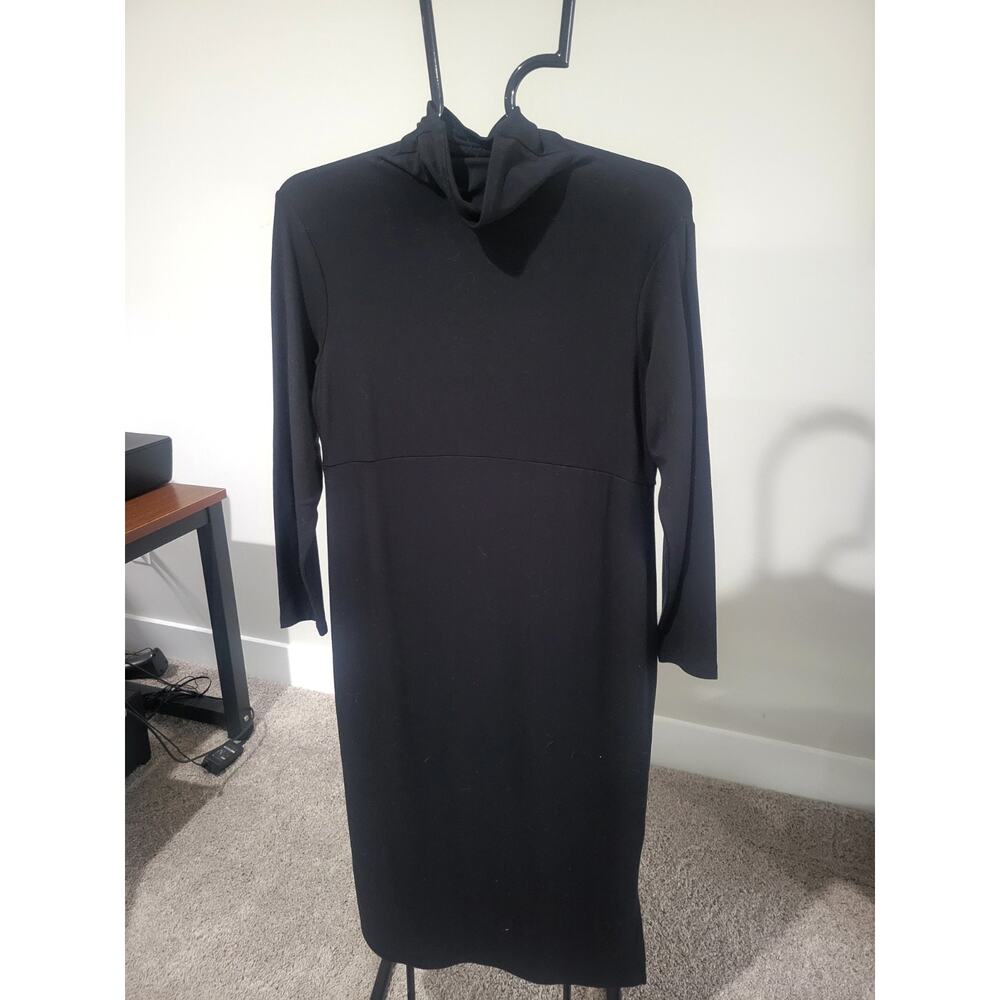WomenWithControl P M Black Firespun Jersey Tummy Control Midi Dress A623040 NWOT